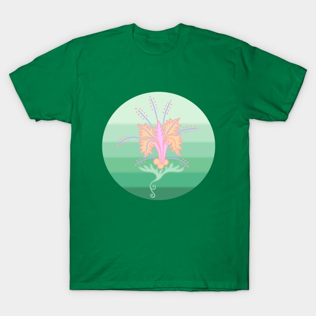 Jacobean Flower on Green Pastel Striped Circle T-Shirt by Mazz M